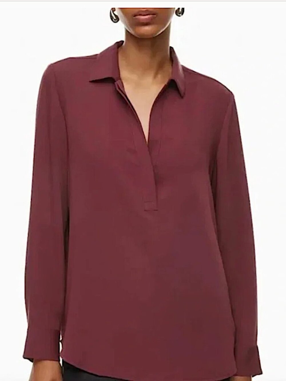 BABATON X ARITZIA Professor Matte Satin Popover Polo Shirt Blouse